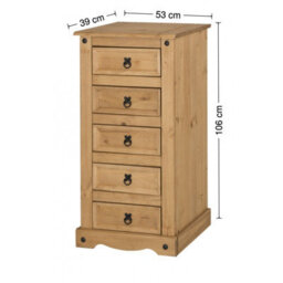 Mercers Furniture Corona 5 Drawer Narrow Chest Of Drawers Solid Wood Pine With Mexican Styling Wooden - thumbnail 4