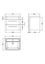 Hudson Reed Solar Wall Hung 2 Drawer Vanity Unit & Ceramic Basin, Cool Grey Matt, 607 X 540 X 450mm - thumbnail 2