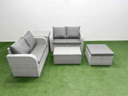 Fimous 5 Seater Outdoor Love Sofa Set Rattan Garden Furniture Set Rectangular Coffee Table Big Footstool Side Table Light Grey - thumbnail 2