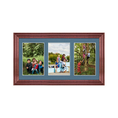 AK Frames 40X20Cm Rose Wood Classic Multi Photo Frame With Pompadour Mount - Holds 3 Apertures (3X) 6X4 Photos - image 1