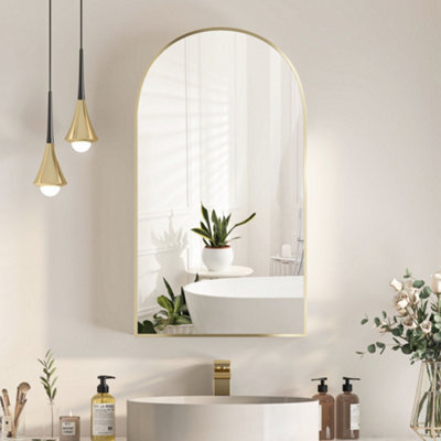 Keepreaper Sleek Arched Bathroom Mirror Cabinet Brushed Gold 50X90 Wall Mounted Bathroom Cabinet - image 1