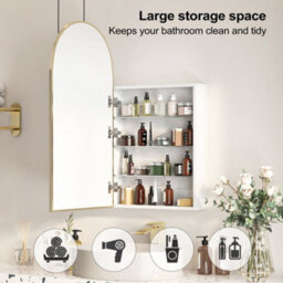 Keepreaper Sleek Arched Bathroom Mirror Cabinet Brushed Gold 50X90 Wall Mounted Bathroom Cabinet - thumbnail 4