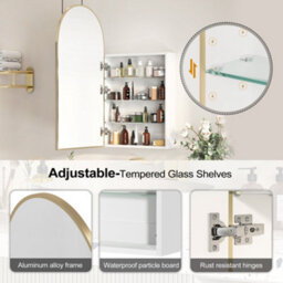 Keepreaper Sleek Arched Bathroom Mirror Cabinet Brushed Gold 50X90 Wall Mounted Bathroom Cabinet - thumbnail 5