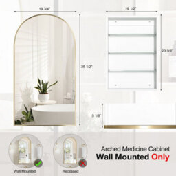 Keepreaper Sleek Arched Bathroom Mirror Cabinet Brushed Gold 50X90 Wall Mounted Bathroom Cabinet - thumbnail 7