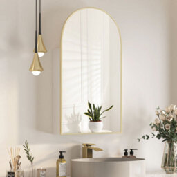 Keepreaper Sleek Arched Bathroom Mirror Cabinet Brushed Gold 50X90 Wall Mounted Bathroom Cabinet - thumbnail 2