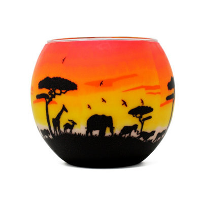 Milford Collection Benaya African Sunset Glass Silhouette Tealight Candle Holder - image 1