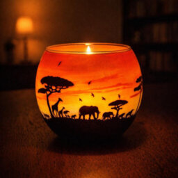 Milford Collection Benaya African Sunset Glass Silhouette Tealight Candle Holder - thumbnail 2