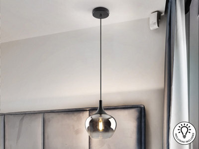 Luminosa Lighting Luminosa Opaz Dome Pendant Ceiling Light Black, Smoke 1Xe27 - Uk Stock - image 1