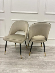 Stratus Interiors Astra Dining Chair Gold Tipped Wooden Legs Leather And Fabric - Grey Leather Pu - thumbnail 7