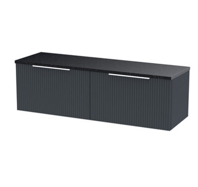 Hudson Reed Fluted Wall Hung 2-Drawer Vanity Unit & Black Laminate Worktop, Sleek Counter Top Vanity Unit In Soft Black, 1200mm - image 1