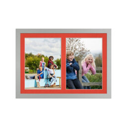 AK Frames 20X14 Silver Modern Multi Photo Frame With Poppy Red Mount - Holds 2 Apertures (2X) A4 Photos