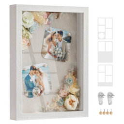 Songmics Picture Frame With 3 Mats, Shadow Box With 4 Wood Push Pins, Deep Multi Photo Frame, Collage Frame, A4, 4X6 - thumbnail 2