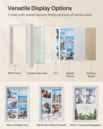 Songmics Picture Frame With 3 Mats, Shadow Box With 4 Wood Push Pins, Deep Multi Photo Frame, Collage Frame, A4, 4X6 - thumbnail 3