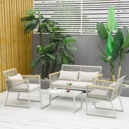Matteo 4-Piece Grey Rattan Garden Sofa Set With Coffee Table & Cushions - thumbnail 2