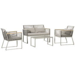 Matteo 4-Piece Grey Rattan Garden Sofa Set With Coffee Table & Cushions