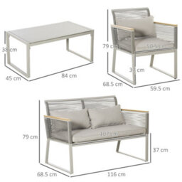Matteo 4-Piece Grey Rattan Garden Sofa Set With Coffee Table & Cushions - thumbnail 3