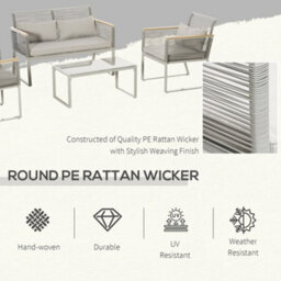 Matteo 4-Piece Grey Rattan Garden Sofa Set With Coffee Table & Cushions - thumbnail 4