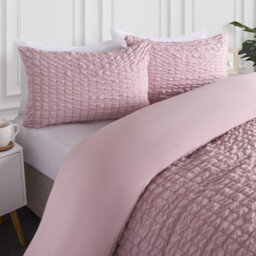 OHS Luxury Seersucker Duvet Cover Set Geo Pillowcase Quilt, Blush - King - thumbnail 3