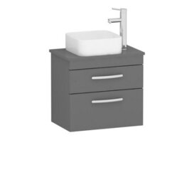 Royal Bathrooms 600mm Wall Hung Vanity Unit 2 Drawer Indigo Grey Gloss & Elena Countertop Basin - thumbnail 4