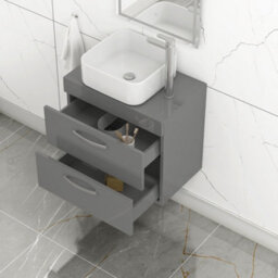 Royal Bathrooms 600mm Wall Hung Vanity Unit 2 Drawer Indigo Grey Gloss & Elena Countertop Basin - thumbnail 1