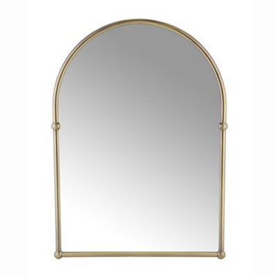 Enki Antique Brass Traditional Bathroom Living Bedroom Glass Metal Arched Frame Wall Mounted Vertical Decorative Mirror (W) 555mm - image 1