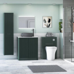 Royal Bathrooms Avenza 600mm Deep Moss Green Floor Standing Bathroom Vanity Unit 2 Door With Milan Black Basin - thumbnail 4