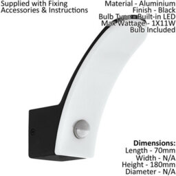 Ip44 Outdoor Wall Light With Pir Sensor In Black Aluminium - 11W Led - thumbnail 2