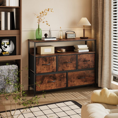 Living And Home 5-Drawer Retro Metal Frame Chest Of Drawers Storage Cabinet With Power Strip - image 1