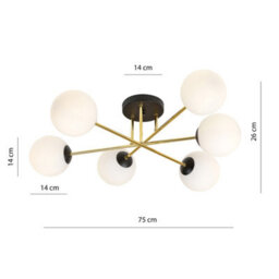 Emibig Lighting Emibig Magnum Ceiling Lamp  6 X E14  Black, Gold With White Shade - thumbnail 6