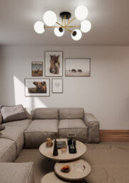 Emibig Lighting Emibig Magnum Ceiling Lamp  6 X E14  Black, Gold With White Shade - thumbnail 4