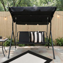 Ohs Garden Swing Chair Outdoor Hanging Seat 3 Seater Bench Sun Shade - Black - thumbnail 1