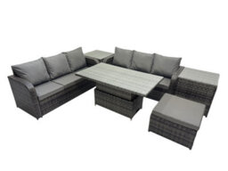 Fimous Rattan Garden Furniture Dining Set 7-Seater Patio Height Adjustable Rising Lifting Table Sofa Set With 2 Side Table - thumbnail 2