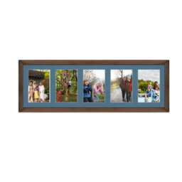 AK Frames 26X8 Walnut Classic Multi Photo Frame With Pompadour Mount - Holds 5 Apertures (5X) 6X4 Photos - thumbnail 1