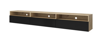Arte Sophisticated Baros 40 Tv Cabinet In Oak Artisan And Black - Modern Entertainment Centre With Cable Management H40Cm W270Cm D41Cm - image 1