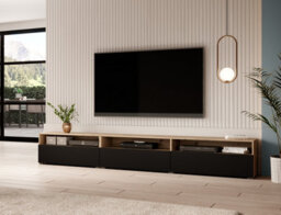 Arte Sophisticated Baros 40 Tv Cabinet In Oak Artisan And Black - Modern Entertainment Centre With Cable Management H40Cm W270Cm D41Cm - thumbnail 3