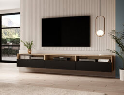 Arte Sophisticated Baros 40 Tv Cabinet In Oak Artisan And Black - Modern Entertainment Centre With Cable Management H40Cm W270Cm D41Cm - thumbnail 2