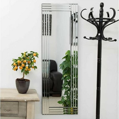 Deenz Full Length Wall Mirror Silver Bevelled Triple Strips Mdf Back Modern Glass Wall Mirror Home Decor (40X120Cm)