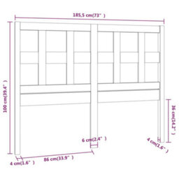Berkfield Bed Headboard Black 185.5X4X100 Cm Solid Wood Pine - thumbnail 6