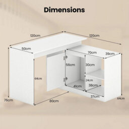 L-Shaped Computer Desk 120 Cm Reversible Corner Writing Desk-White - thumbnail 2