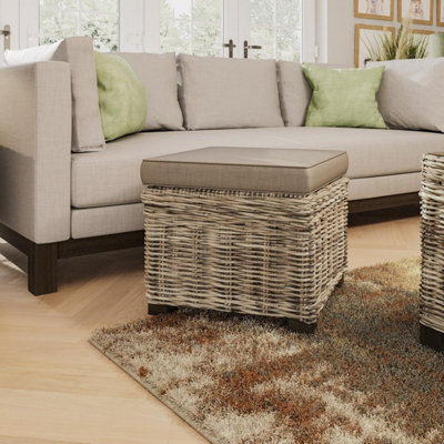 FWSTYLE Solid Pine Indoor Ottoman Storage Stool Rattan Finish Living Room Furniture - image 1