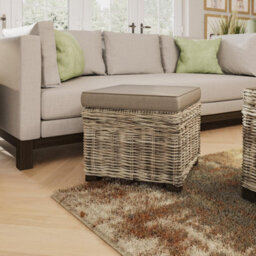 FWSTYLE Solid Pine Indoor Ottoman Storage Stool Rattan Finish Living Room Furniture