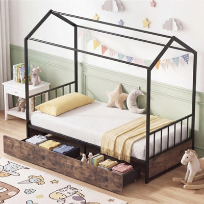 Heavy Duty Metal Platform Single House Bed Frame With 2 Storage Drawers - image 1