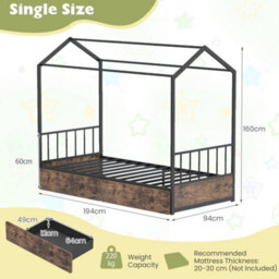 Heavy Duty Metal Platform Single House Bed Frame With 2 Storage Drawers - thumbnail 2