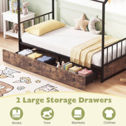 Heavy Duty Metal Platform Single House Bed Frame With 2 Storage Drawers - thumbnail 3