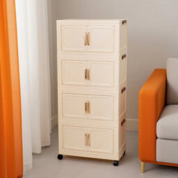 Living And Home Cream Large Foldable Four-Tier Rolling Plastic Storage Cabinet 56.5Cm W X 31Cm D X 122.8Cm H - thumbnail 3