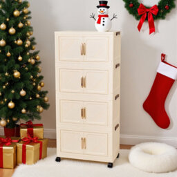 Living And Home Cream Large Foldable Four-Tier Rolling Plastic Storage Cabinet 56.5Cm W X 31Cm D X 122.8Cm H