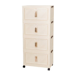 Living And Home Cream Large Foldable Four-Tier Rolling Plastic Storage Cabinet 56.5Cm W X 31Cm D X 122.8Cm H - thumbnail 5