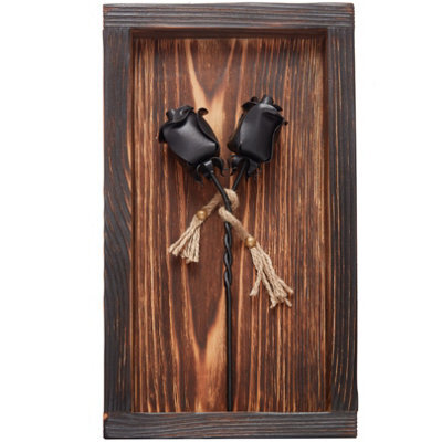 Novecrafto Mountable Wooden Frame With Black Forged Iron Roses - Wrought Iron And Wood Fusion For Her - Ideal Iron Gifts For 6Th Anniversary - image 1