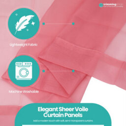 "Neel Blue Voile Curtains Slot Top, 2 Curtains, Rose - 56"" Width X 72"" Drop" - thumbnail 4
