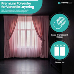 "Neel Blue Voile Curtains Slot Top, 2 Curtains, Rose - 56"" Width X 72"" Drop" - thumbnail 5